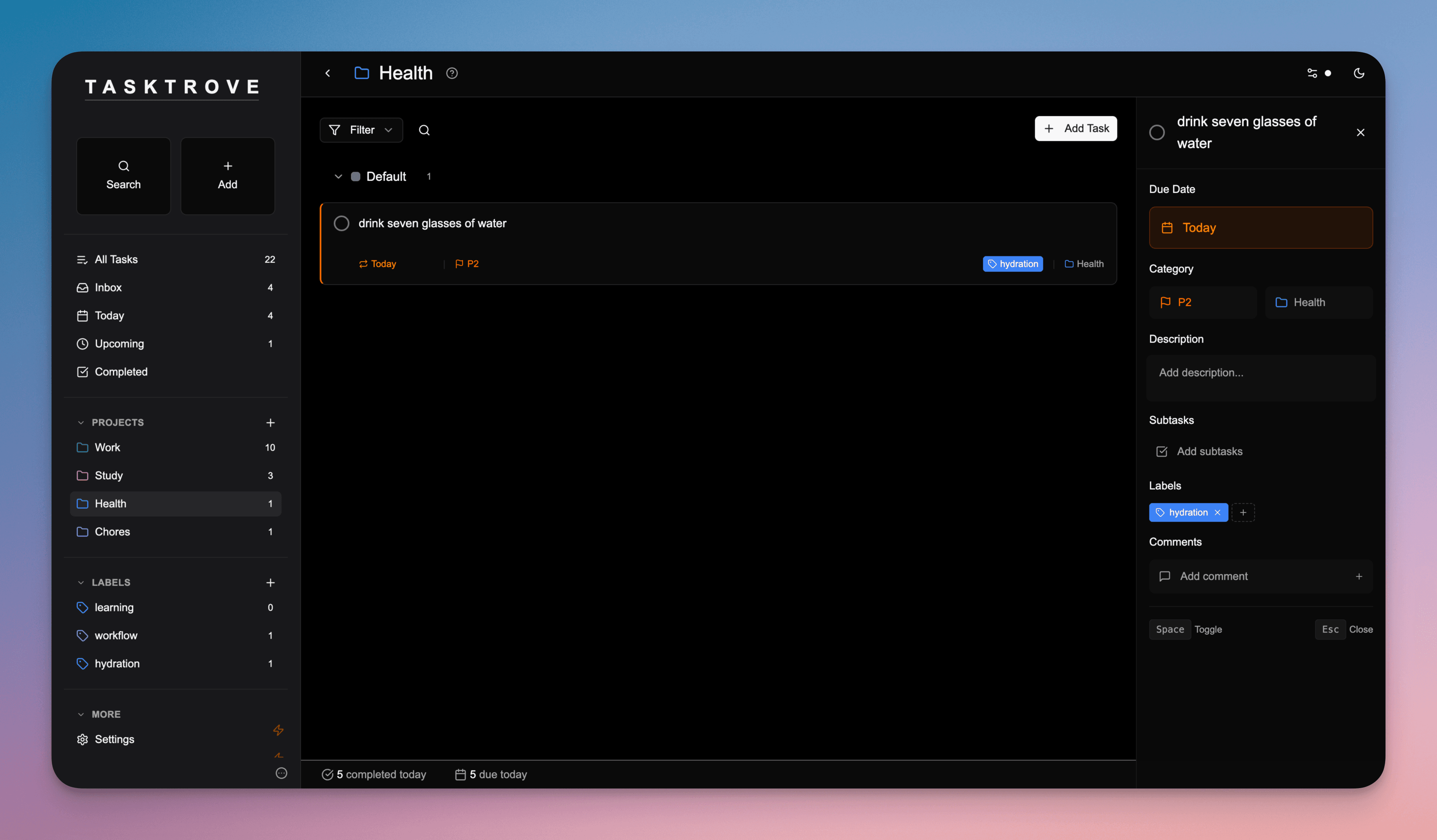 TaskTrove Dark Mode - Beautiful dark theme for comfortable work in low-light environments