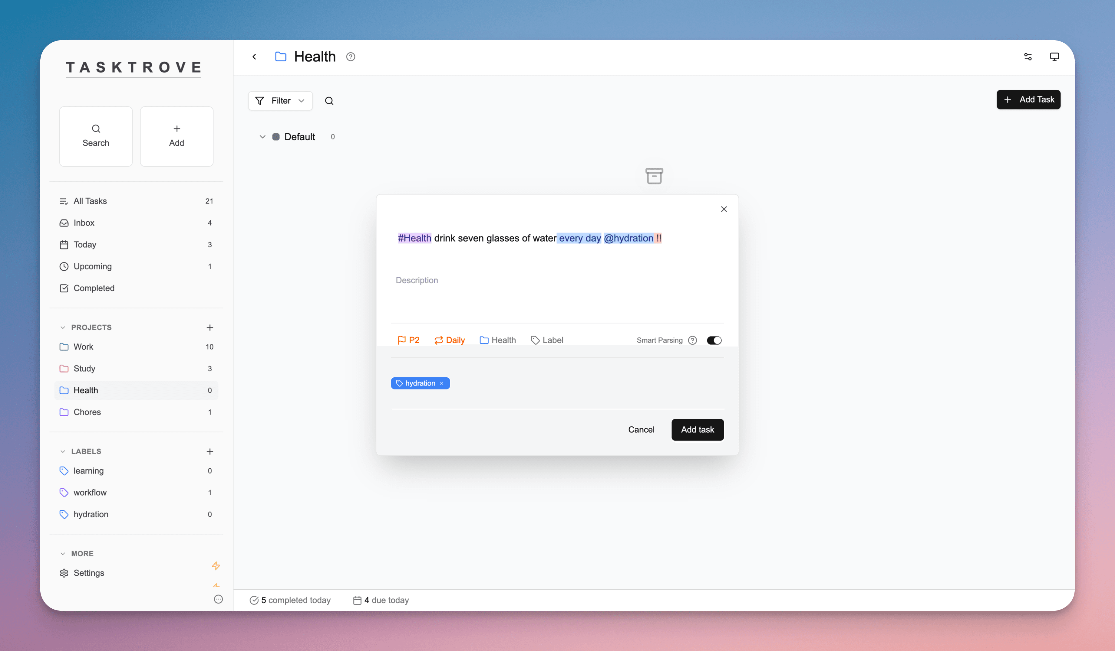 TaskTrove Quick Add - Fast task creation with smart input suggestions